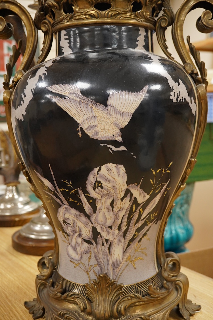 A large decorative ormolu mounted Chinese vase and cover, 66cm high